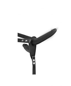 Arnés silicona doble negro con vibración recargable