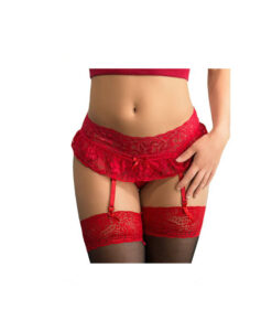 Queen liguero/tanga de encaje rojo S/M