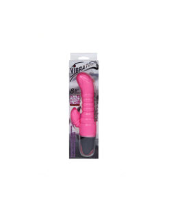 Alternative view of Vibrador doble estriado con ruleta fucsia