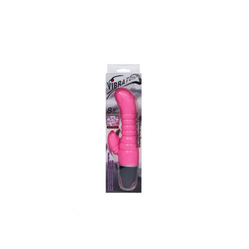 Vibrador doble estriado con ruleta fucsia - Imagen 2