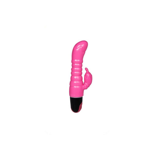 Vibrador doble estriado con ruleta fucsia - Imagen 3