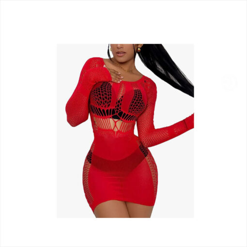 Vestido 604 calado con manga rojo S/M/L - Imagen 5