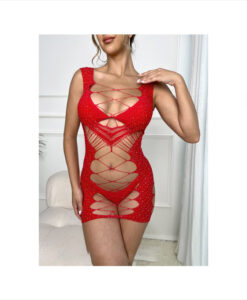 Alternative view of Vestido 029 pedrería y tiras rojo S/M/L