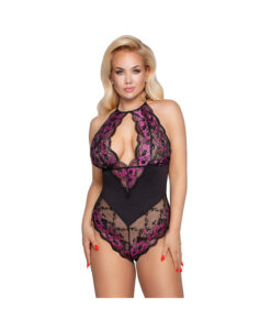 Cotelli body de encaje negro y rosa 2XL