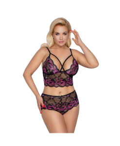 Cotelli conjunto de encaje negro y rosa XL/2XL