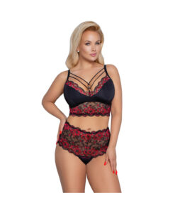 Cotelli conjunto de encaje negro y rojo 2XL