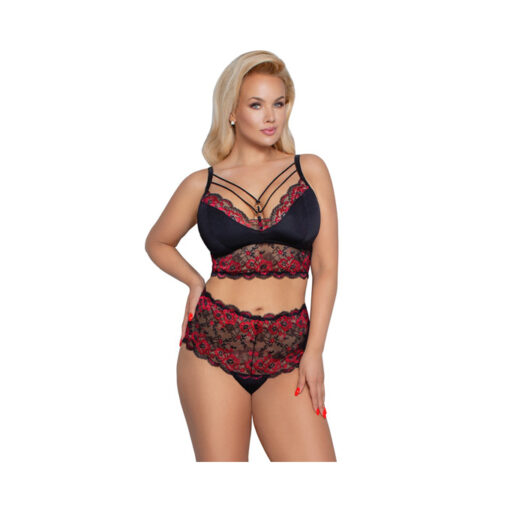 Cotelli conjunto de encaje negro y rojo XL