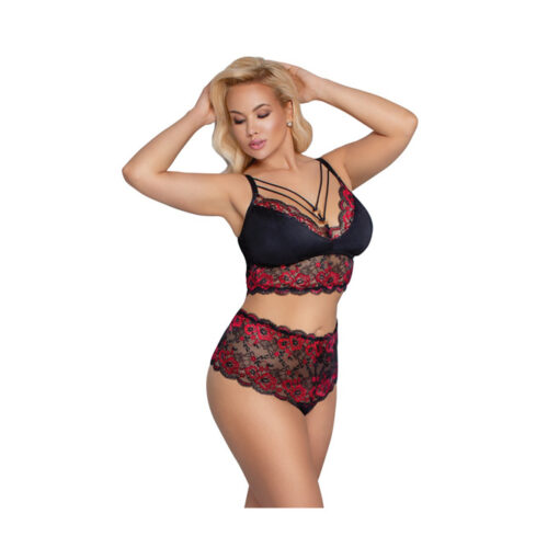 Cotelli conjunto encaje y tiras negro y rojo 2XL - Imagen 4