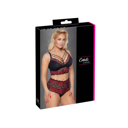 Cotelli conjunto encaje y tiras negro y rojo 2XL - Imagen 3