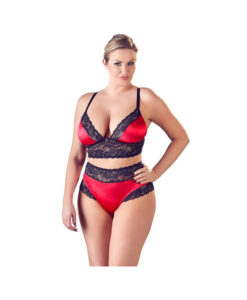 Cotelli conjunto de encaje negro y rojo XL