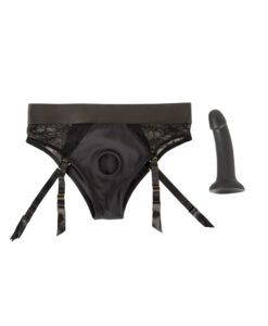 Alternative view of Strap-On arnés braguita y liguero con dildo negro