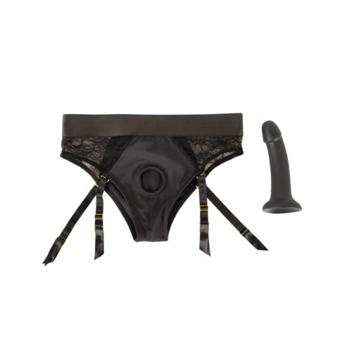 Strap-On arnés braguita y liguero con dildo negro - Imagen 2