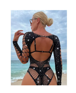 Alternative view of Body de encaje negro con mangas trenzadas S/M/L