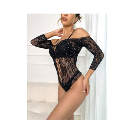 Body de encaje negro con mangas S/M/L