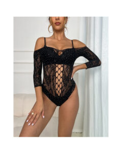 Alternative view of Body de encaje negro con mangas S/M/L